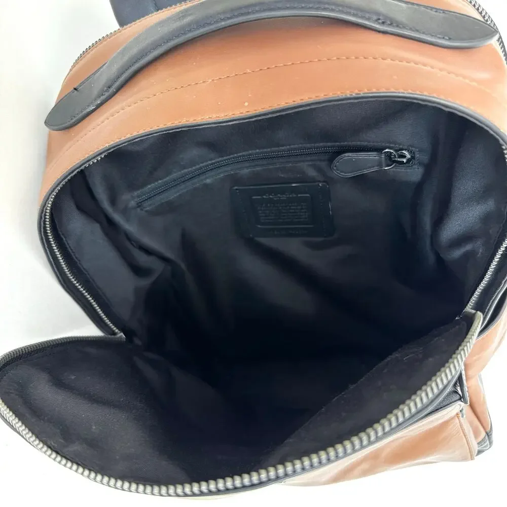 Coach Graham Leather Backpack With Laptop Compartment Saddle/Gunmetal C2934